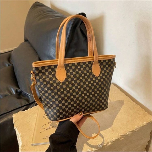 ⚠️Clearance Khaki And Coffee Brown Print Shoulder Tote Bag - Picture 2 of 8